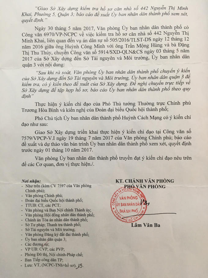 Công văn số 10415/VP-NCPC của Văn phòng UBND TP HCM.