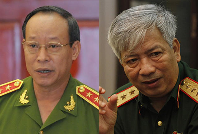 Thượng tướng Lê Quý Vương (trái) và Thượng tướng Nguyễn Chí Vịnh được bổ nhiệm lại vào chức vụ Thứ trưởng Bộ Công an, Bộ Quốc phòng.