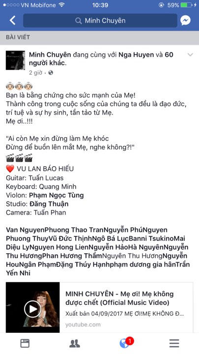 Trên Face của ca sĩ Minh Chuyên chia sẻ