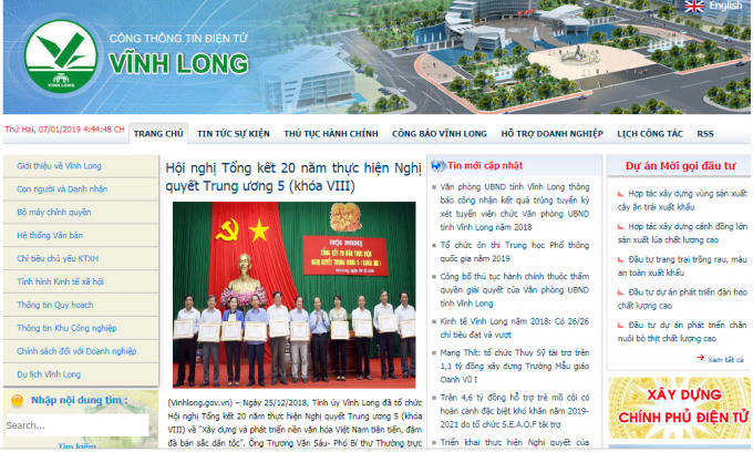 Website cổng thông tin điện tử Vĩnh Long. (Nguồn: vinhlong.gov.vn).