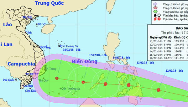 Bão Sanba di chuyển nhanh, hướng vào vùng biển phía Nam Biển Đông của nước ta. Ảnh: NCHMF.