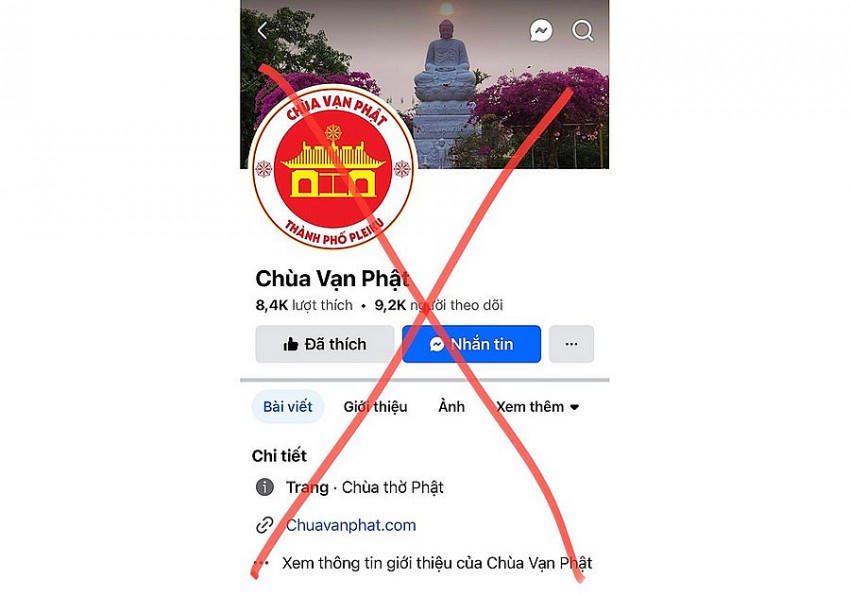 Trang Facebook giả mạo chùa Vạn Phật có giao diện giống hoàn toàn trang chính thức