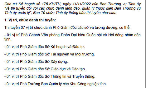 Thi tuyển 7 vị trí chức danh Phó Giám đốc các sở và tương đương