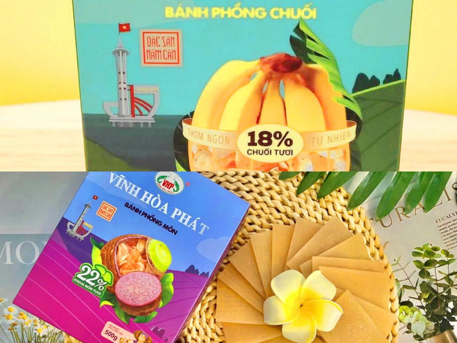 Nâng hạng sản phẩm OCOP bánh phồng chuối và bánh phồng môn của Công ty Cổ phần Xuất nhập khẩu Vĩnh Hòa Phát (ấp 2, xã Hàng Vịnh, huyện Năm Căn) 3 sao.
