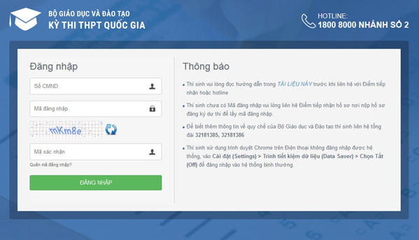 Trang web tra cứu điểm thi chính thức của Bộ GD-ĐT.