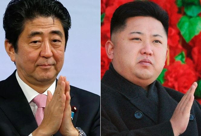 Thủ tướng Nhật Bản Shinzo Abe (trái) và nhà lãnh đạo Triều Tiên Kim Jong-un.