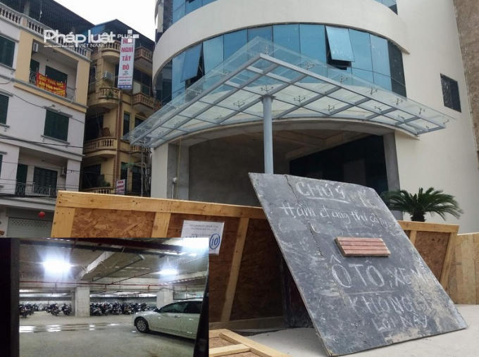 Một biển cảnh báo tầng hầm vẫn đang thi công cấm các phương tiện xuống lối này tuy bhieen bên dưới hầm xe cộ vẫn rất nhiều.