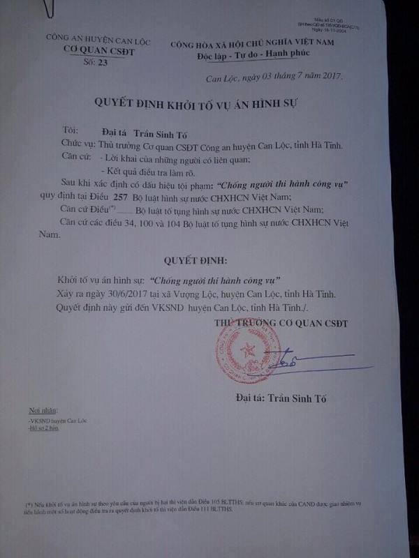 Quyết định khởi tố vụ án.