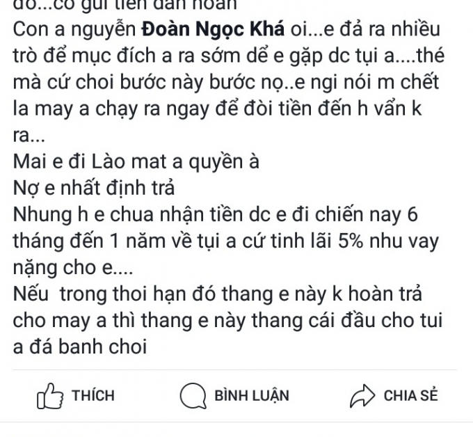 ... và công khai lý do "giả chết". (Ảnh: chụp từ facebook).