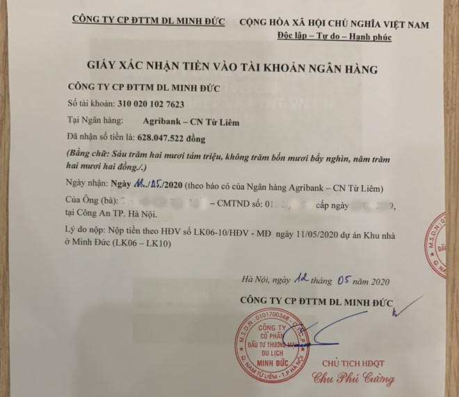 Dù đã thực hiện các giao dịch mua bán, nhưng Công ty Minh Đức vẫn khẳng định chưa thực hiện việc mua bán, huy động vốn tại dự án.