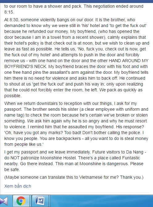 Nội dung phản ảnh của du khách trên facebook “Quản lý đô thị Đà Nẵng: Tiện nghi - Xanh - Sạch - Đẹp”