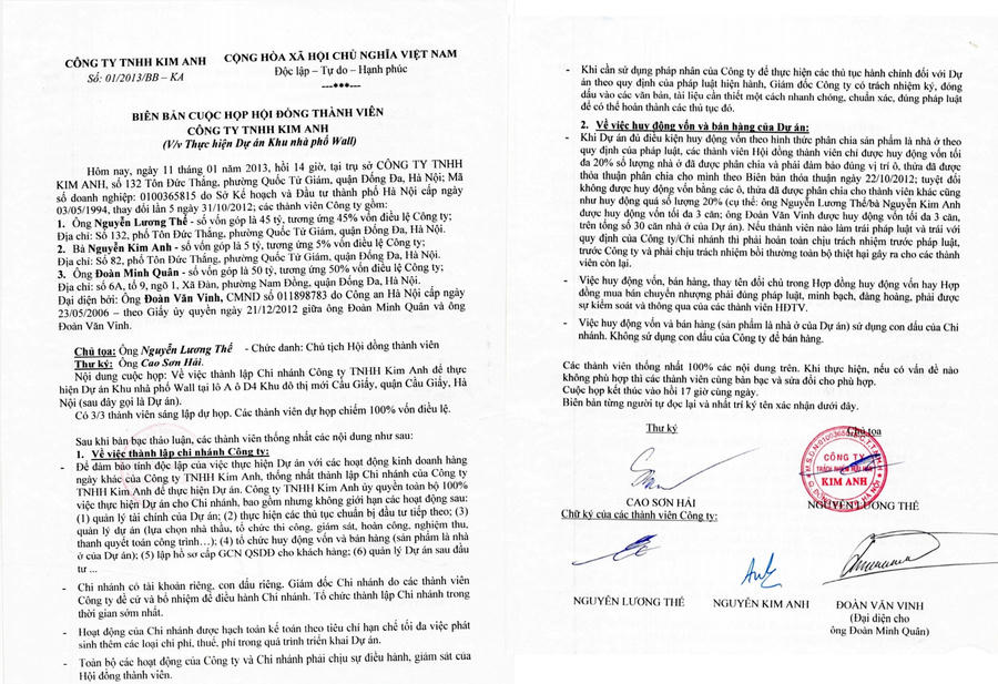 Ảnh Biên bản họp Hội đồng thành viên ngày 11/01