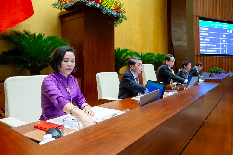 Đại biểu Quốc hội ấn nút biểu quyết thông qua nghị quyết. Ảnh Quochoi.vn