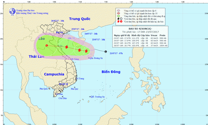 Dự báo hướng đi của cơn bão số 4. Ảnh: nchmf.gov.vn