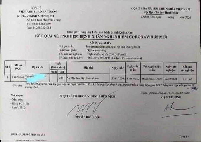 Kết quả xét nghiệm cho thấy nữ du học sinh trở về từ thành phố Vũ Hán âm tính với virus Corona.