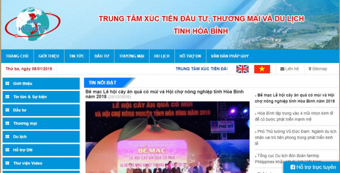 Website của Trung tâm Xúc tiến đầu tư thương mại và du lịch tỉnh Hòa Bình.