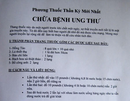 Thỉnh thoảng lại xuất hiện thêm vài phương thuốc chữa ung thư thần kỳ mới nhất.