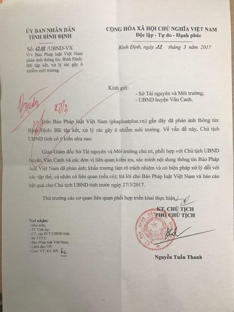 Công văn số 1248/UBND-VX của UBND tỉnh Bình Định gửi báo Pháp luật Việt Nam.