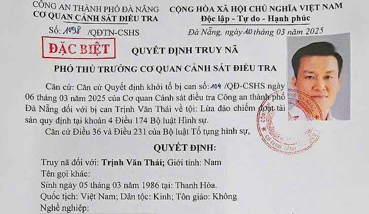 Quyết định truy nã “đặc biệt” đối với Trịnh Văn Thái.