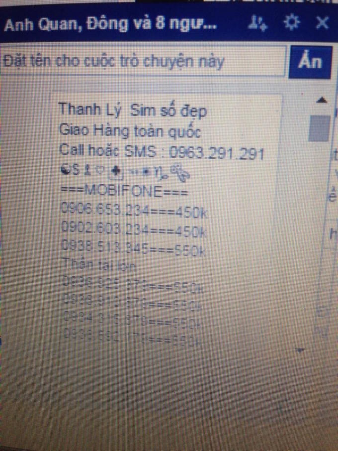 Rao bán sim trên tin nhắn