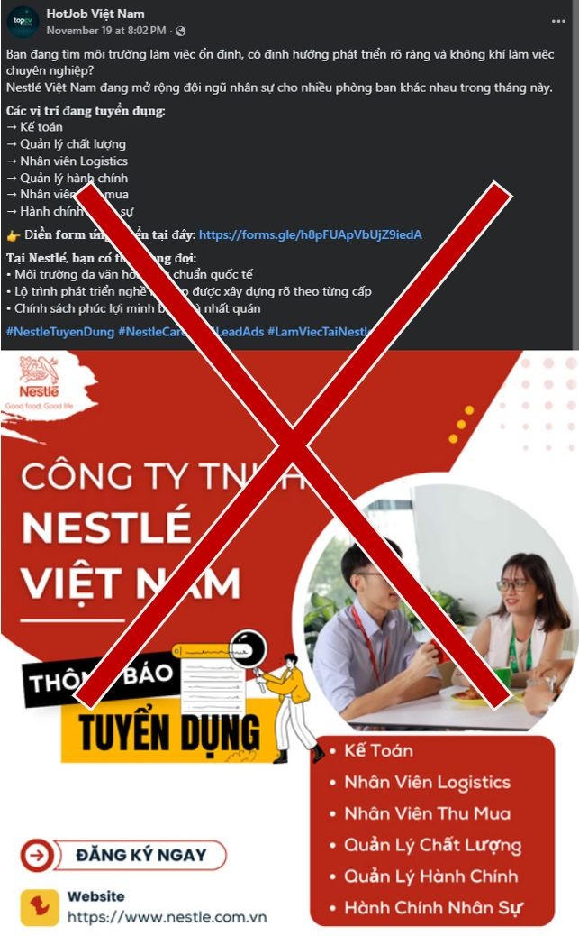 Nestlé Việt Nam đã nhanh chóng đưa ra những khuyến nghị về các thông tin tuyển dụng có dấu hiệu lừa đảo, trục lợi.