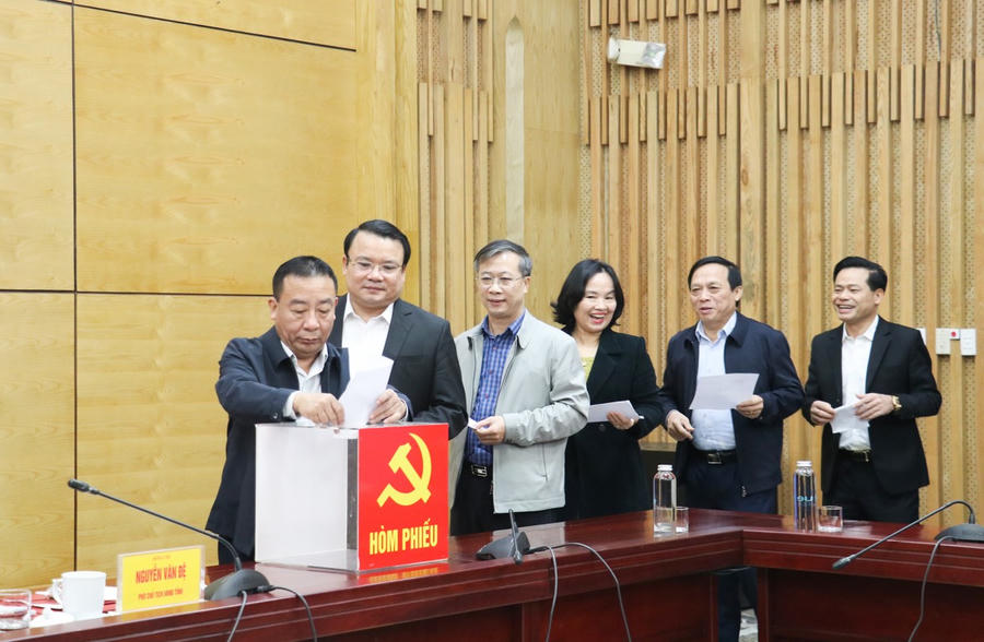 Các đại biểu bỏ phiếu đề nghị công nhận huyện Nam Đàn đạt chuẩn NTM nâng cao năm 2024.