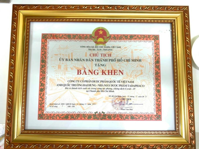 Công ty được nhận bằng khen của Chủ tịch UBND TPHCM trong công tác chống dịch Covid-19.
