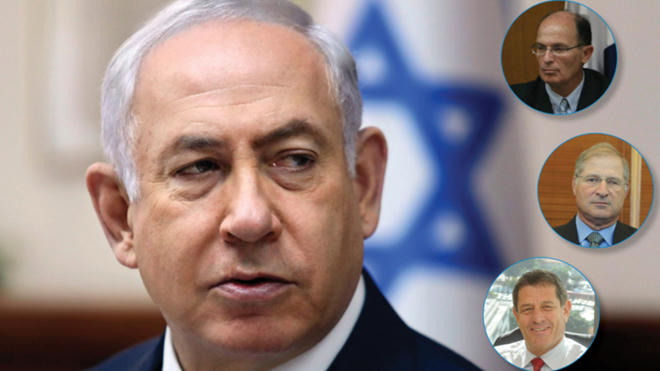 Thủ tướng Benjamin Netanyahu và Avriel Bar Yosef (ảnh nhỏ trên cùng), David Shimron (giữa) và Michael Ganor (cuối)