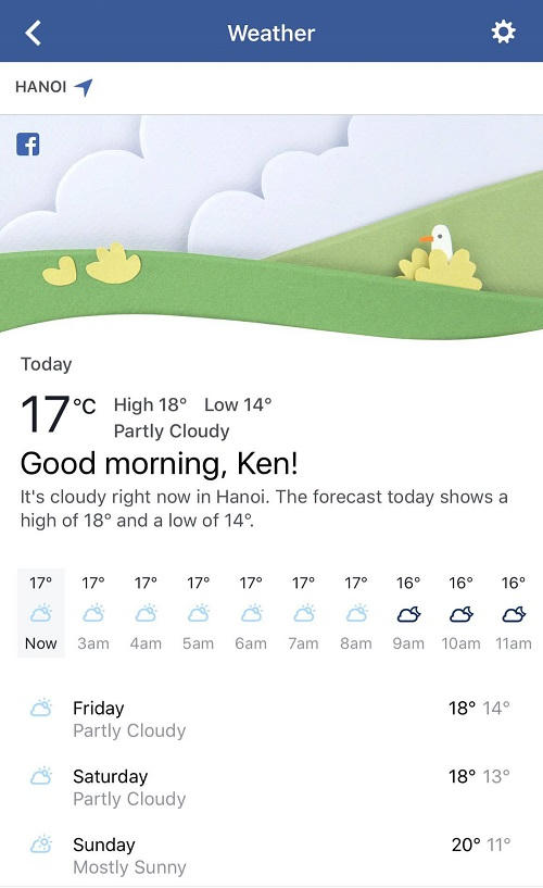 Tính năng Dự báo thời tiết - Weather Greatings mới được Facebook tung ra phục vụ người dùng trong bản cập nhật mới đây.