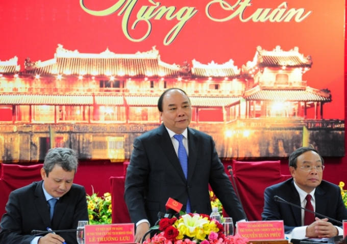 Thủ tướng Nguyễn Xuân Phúc phát biểu và chúc Tết cán bộ và nhân dân tỉnh Thừa Thiên-Huế.