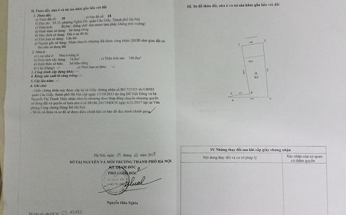 Giấy chứng nhận QSDĐ của gia đình ông Đỗ Việt Hồng được cơ quan có thẩm quyền cấp.