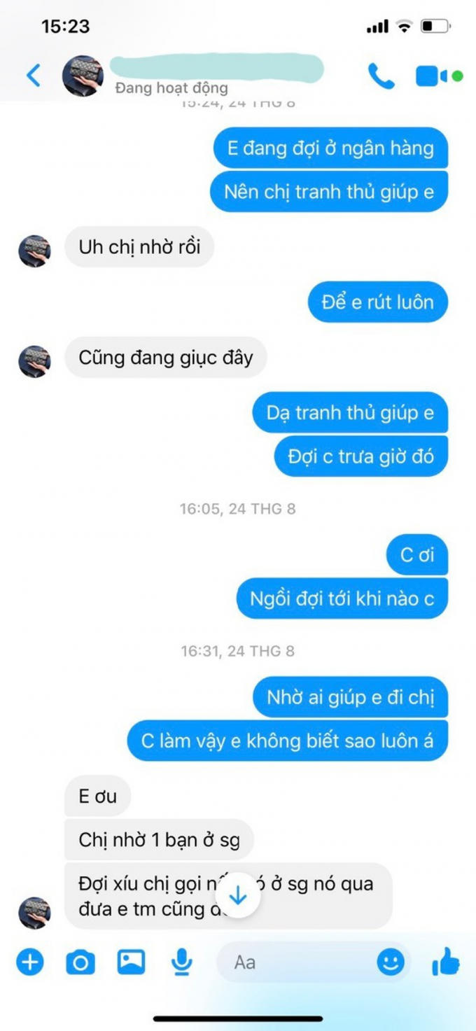 Đoạn chat được cung cấp từ người bị hại