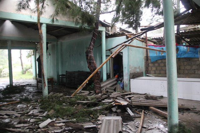 Quán kinh doanh bị hư hỏng mái do cây đổ đè lên trên.