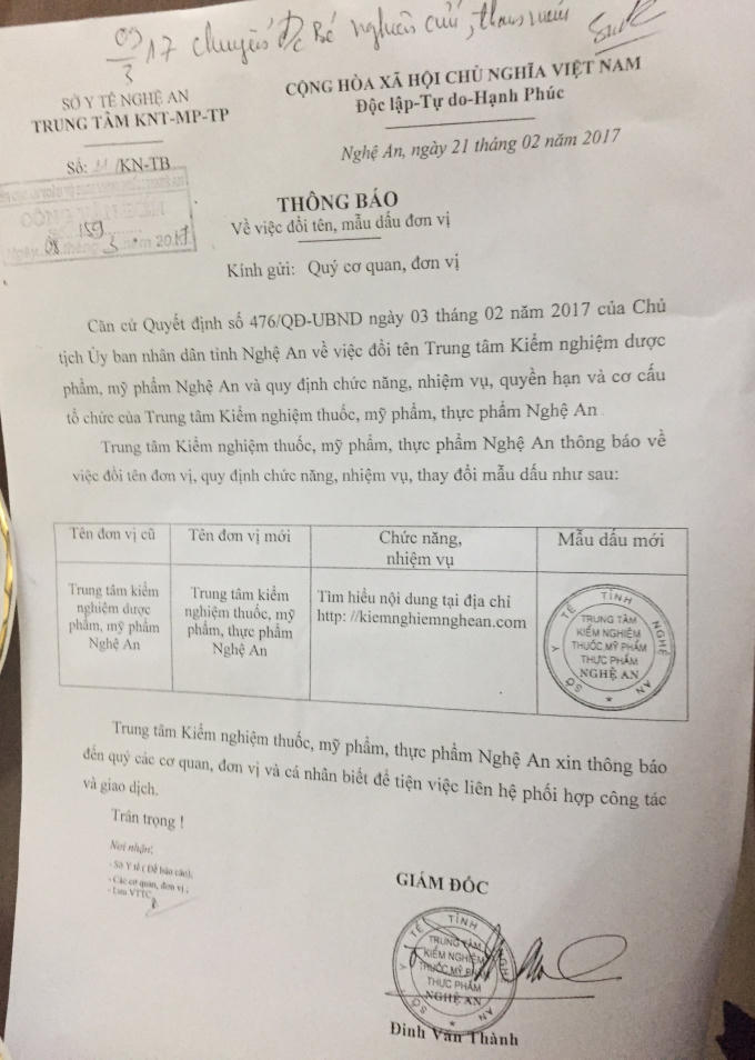 Phó chi Cục trưởng Chi cục ATVSTP Nghệ An ra công văn “lạ” tạo thế “độc quyền” trong kiểm nghiệm thực phẩm?