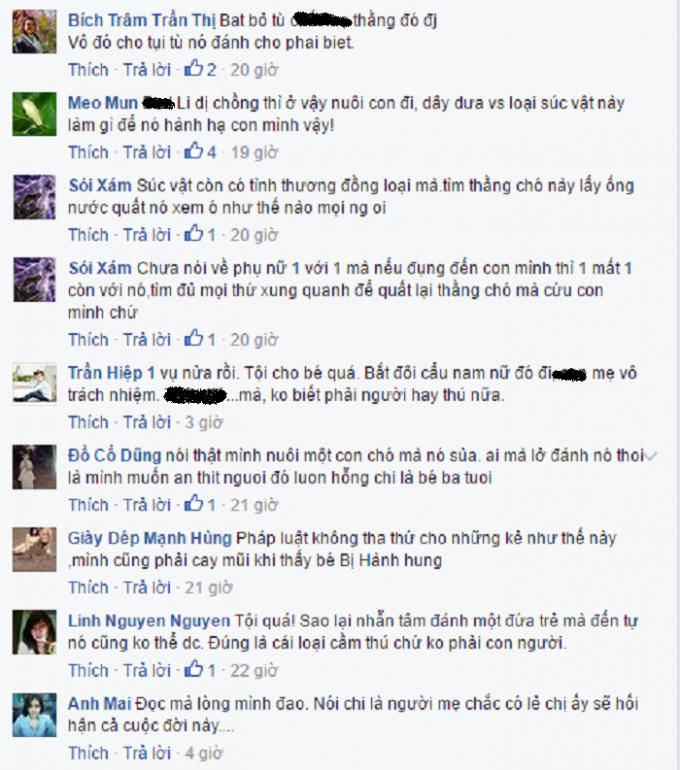 Dân mạng tỏ ra bức xúc, căm ghét hành động bạo lực của người cha dượng này. (Nguồn: Facebook).