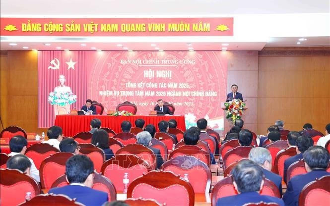 Thường trực Ban Bí thư Trần Cẩm Tú phát biểu kết luận Hội nghị. Ảnh: TTXVN.