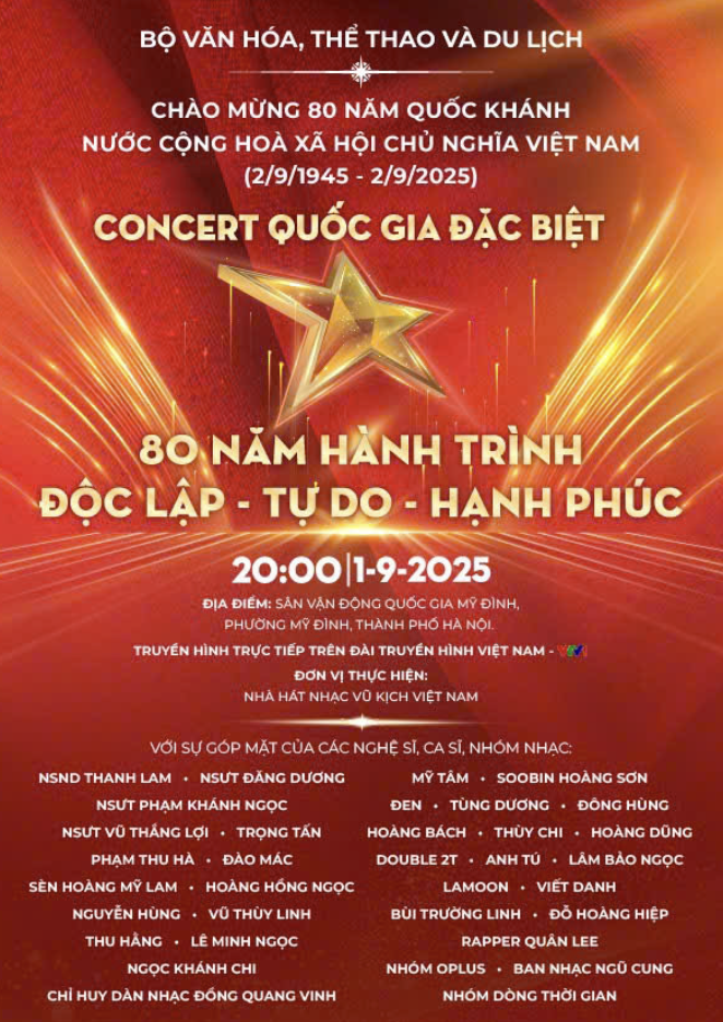 Chương trình nghệ thuật Quốc gia đặc biệt "80 năm hành trình Độc lập - Tự do - Hạnh phúc". (Ảnh: Bộ VHTT&DL)