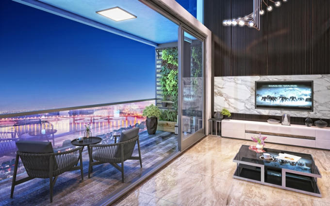 Tất cả các căn hộ Ancora Residence đều có ban công view sông Hồng.