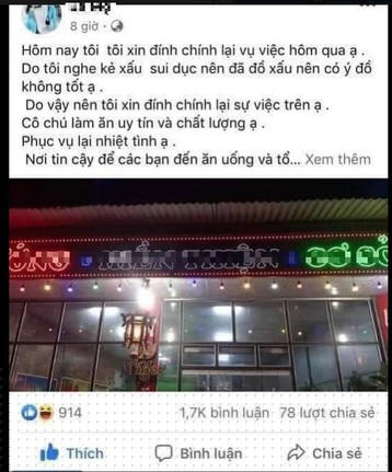 Sau khi bị uy hiếp, cô gái phải viết đính chính theo yêu cầu của chủ quán