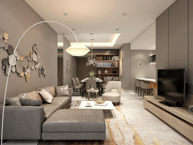 Phòng khách căn 4 phòng ngủ Ancora Residence.