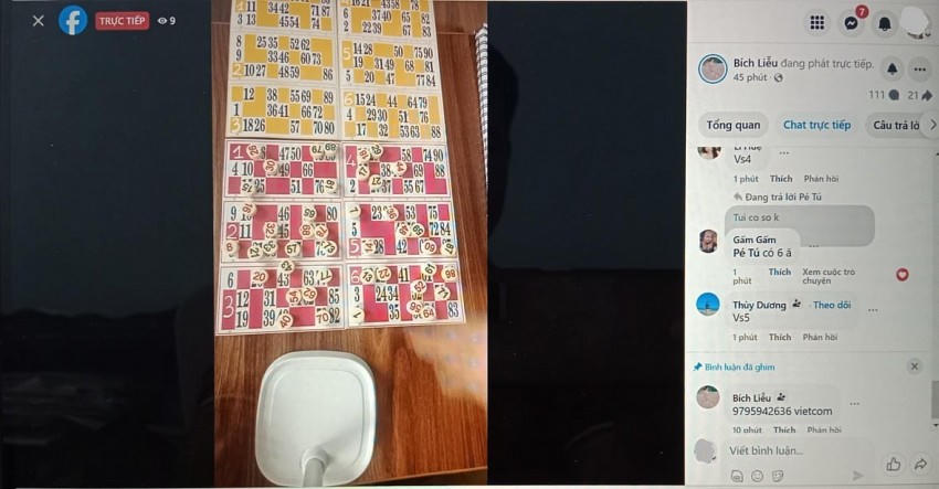 Tổ chức đánh bạc thông qua hình thức livestream chơi lô tô thắng thua bằng tiền tại ấp Mỹ Thọ, xã Mỹ Tịnh An. Ảnh: congan.tiengiang.gov.vn