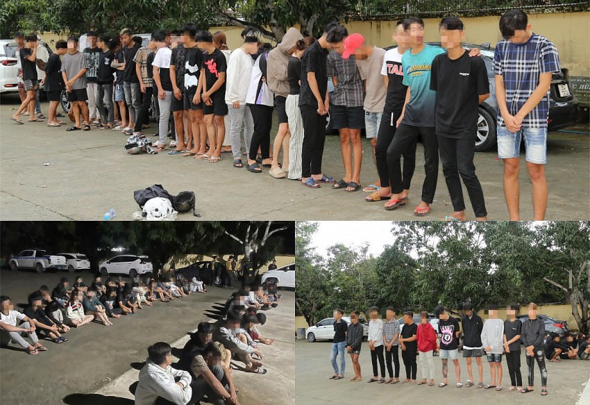 Các đối tượng có liên quan vụ tổ chức đua xe trái phép. Ảnh: Đức Trung