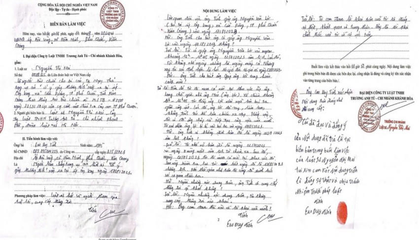 Biên bản làm việc giữa luật sư Nguyễn Thị Mai và nhân chứng là anh Cao Duy Tính (Sinh năm: 1995; Trú tại: ấp Phú Hòa, Tây Phú, Thoải Sơn, An Giang) khẳng định khi anh Tính đi đánh cá về có nhìn thấy ông Lợi đi xe bị ngã vào bụi tre.