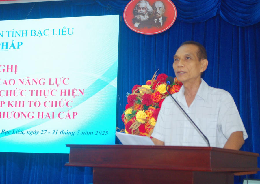 Ông Trần Minh Đức - Phó Giám đốc Sở Tư pháp, phát biểu Bế mạc Hội nghị tập huấn.