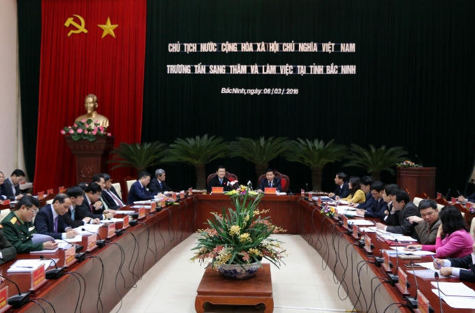 Chủ tịch nước Trương Tấn Sang làm việc với lãnh đạo tỉnh Bắc Ninh.