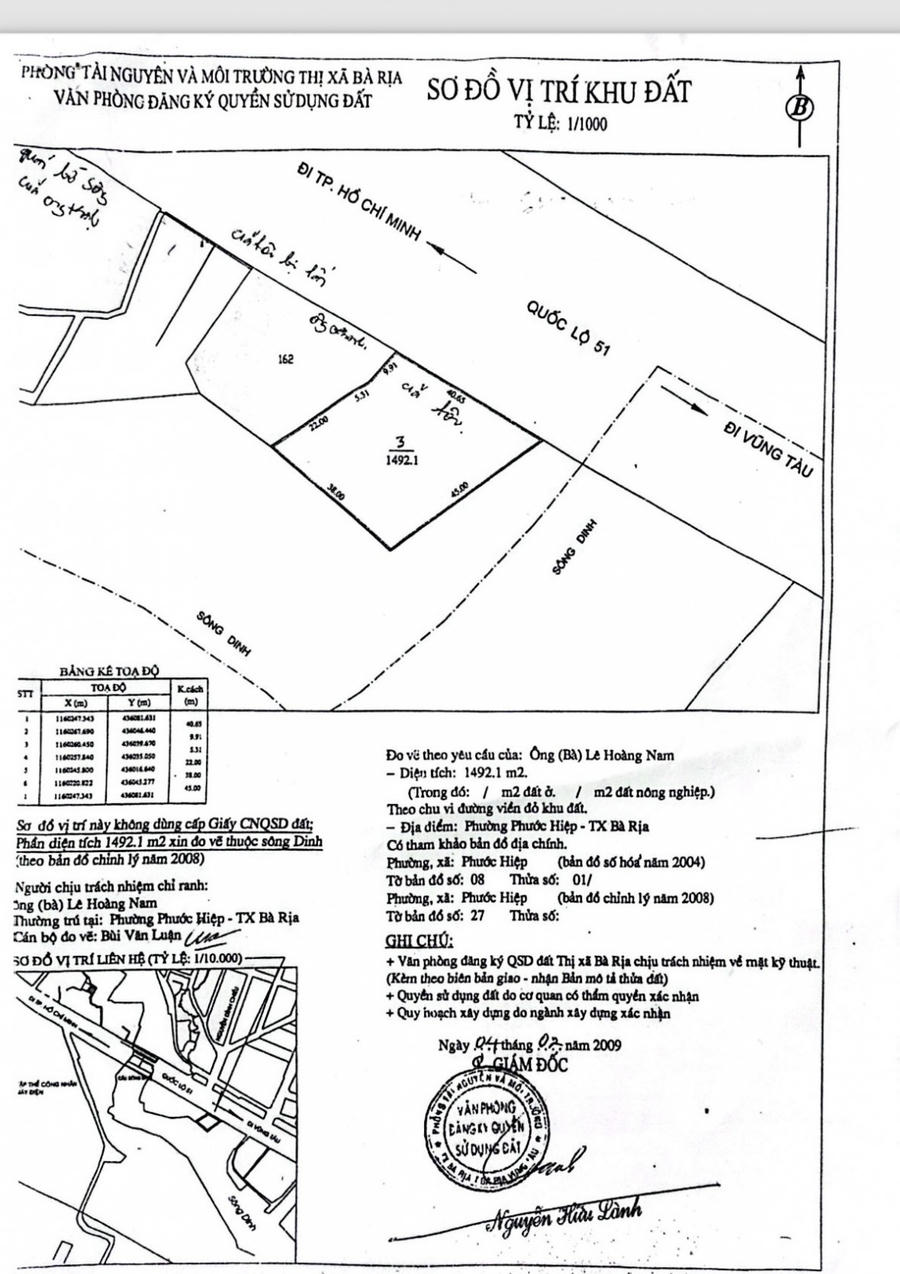 Thửa đất bà Chi mua của ông Nam có diện tích 1.492m2 nhưng khi trả lại chỉ trả 1.270,3m2.