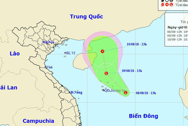 Vị trí và hướng di chuyển của vùng áp thấp. (Ảnh: NCHMF).