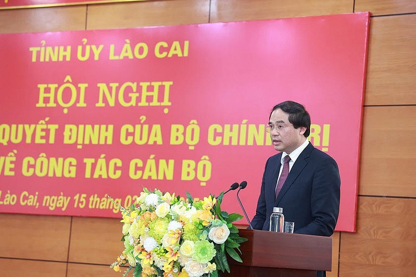Tân Bí thư Tỉnh ủy Lào Cai Trịnh Xuân Trường phát biểu nhận nhiệm vụ.