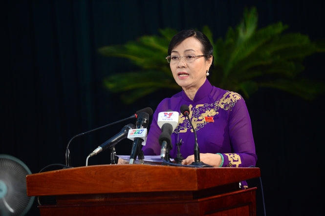 Bà Nguyễn Thị Quyết Tâm, Chủ tịch Hội đồng Bầu cử TP cho biết TPHCM sẽ chính thức đề xuất Hội đồng Bầu cử Quốc gia quy định ứng viên ứng cử ĐBQH và ĐB.HĐND phải có giấy chứng nhận sức khỏe - Ảnh: Quang Định.