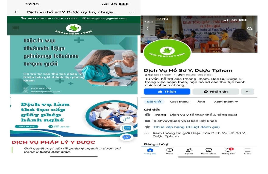 Cơ sở ngang nhiên quảng cáo cung ứng các dịch vụ làm giấy phép hoạt động về y tế trên TikTok, website, Facebook..